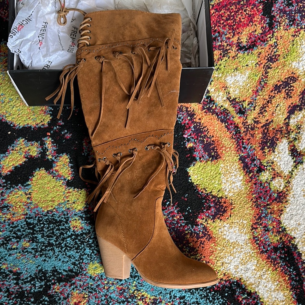 French Connection Brown Heeled Boots Suede Ankle - Picture 4 of 4